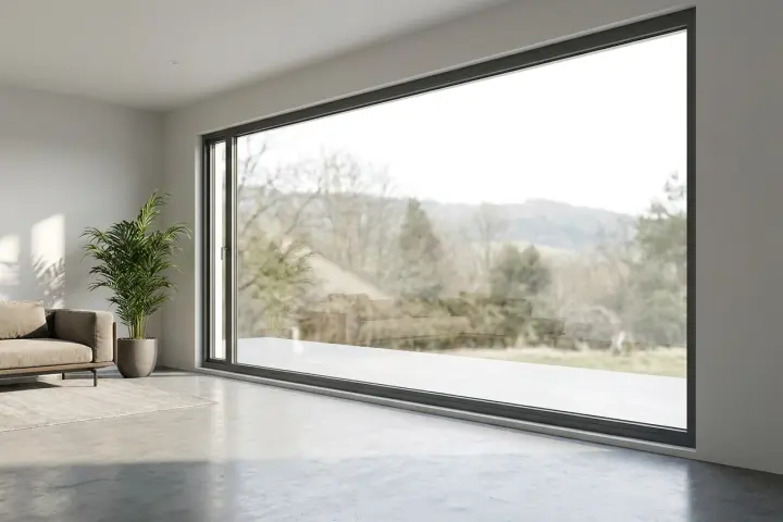 Aluminium, voor grote glaspartijen, nieuw schrijnwerk
