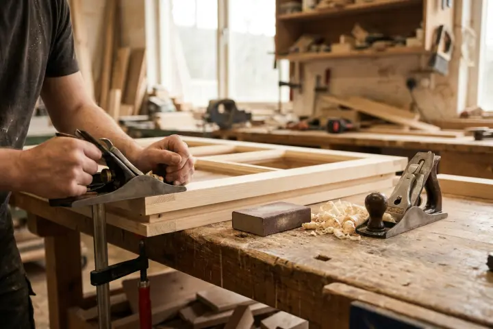 Hout, voor een beschermde gevel, nieuw schrijnwerk